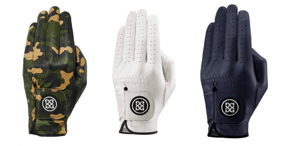 Selection of three G/FORE golf gloves in camo, white and black